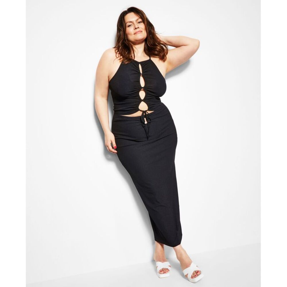 Royalty By Maluma Womens Tie Front Cropped Halter Top